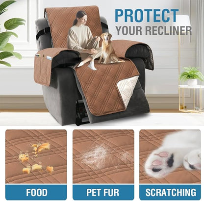 H.VERSAILTEX 100% Waterproof Recliner Chair Covers Large Size Oversized 1-Piece Recliner Covers for Large Recliner with Elastic Straps Sitting Width Up to 28" (Oversized Recliner, Terracotta/Beige)