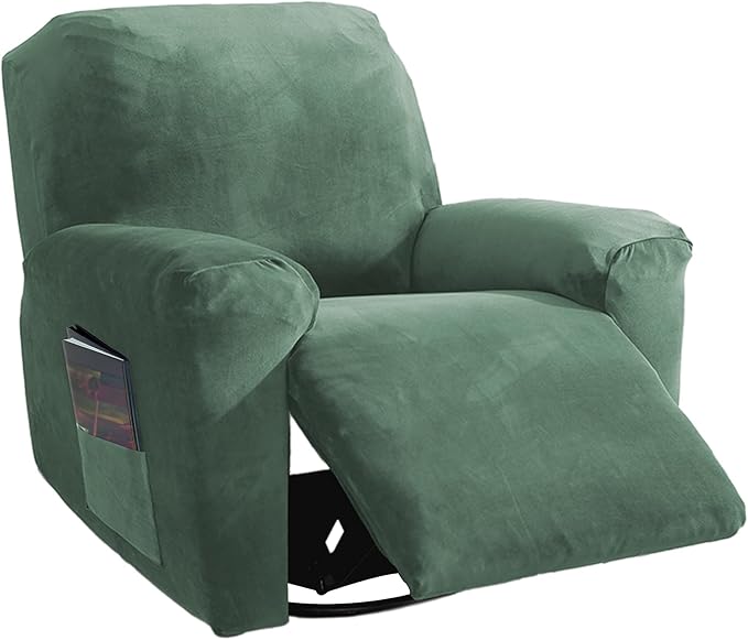 NORTHERN BROTHERS Stretchy Recliner Chair Covers, Velvet Recliner Covers, Lazy Boy Chair Cover (Light Green, 1 Seat)