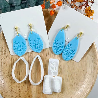 Xaekicr 5pcs Leaf Texture Polymer Clay Cutters – Clay Cutters for Earrings, Geometric Teardrop Shape Clay Tools, Clay Molds for Polymer Clay Jewelry DIY