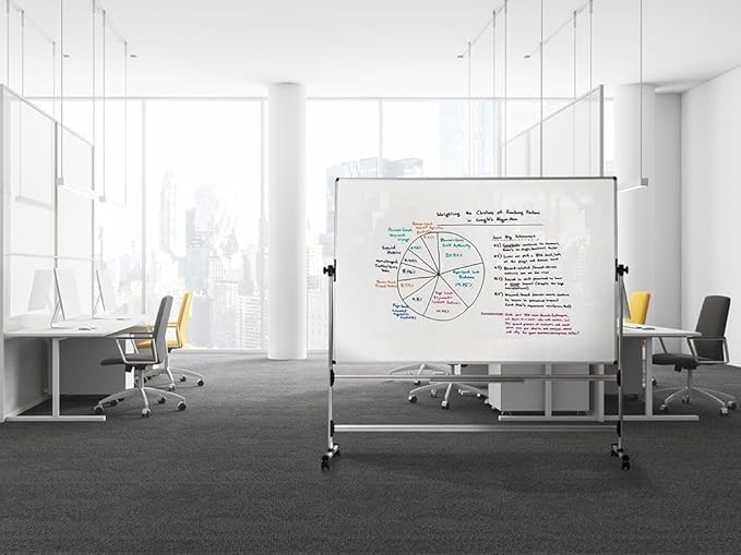 MasterVision Earth Series 36" x 48" Reversible Double Sided Dry Erase White Board Easel, Mobile Rolling Whiteboard on Wheels, Repositionable Pen Tray