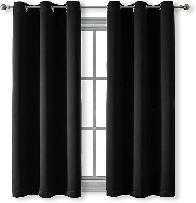 Eclipse Fresno Modern Blackout Thermal Rod Pocket Window Curtain for Bedroom (1 Panel), 52 in x 84 in, Black
