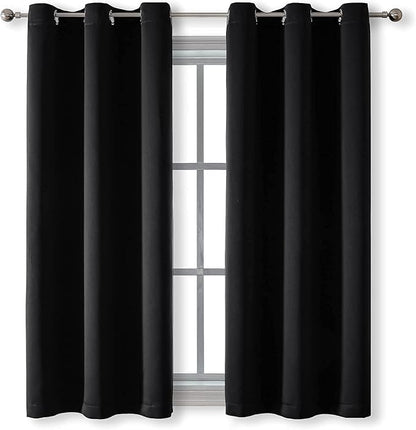 Eclipse Fresno Modern Blackout Thermal Rod Pocket Window Curtain for Bedroom (1 Panel), 52 in x 84 in, Black