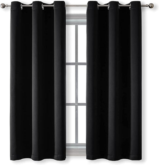 Eclipse Fresno Modern Blackout Thermal Rod Pocket Window Curtain for Bedroom (1 Panel), 52 in x 84 in, Black