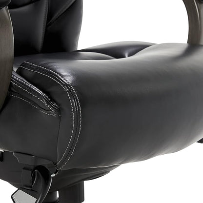 La-Z-Boy Delano Big & Tall Executive Office Chair, High Back Ergonomic Lumbar Support, Bonded Leather, Black with Weathered Gray Wood