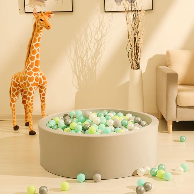 GOGOSO Ball Pit Balls -100pcs BPA Free Balls Crush Proof Pool Balls Toy for Baby Boys Girls Playhouse Pool Birthday Party Decoration,Pearl Balls +Macaron Balls Green+Gray+White