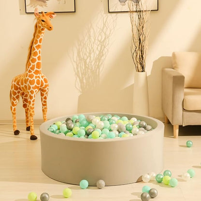 GOGOSO Ball Pit Balls -100pcs BPA Free Balls Crush Proof Pool Balls Toy for Baby Boys Girls Playhouse Pool Birthday Party Decoration,Pearl Balls +Macaron Balls Green+Gray+White
