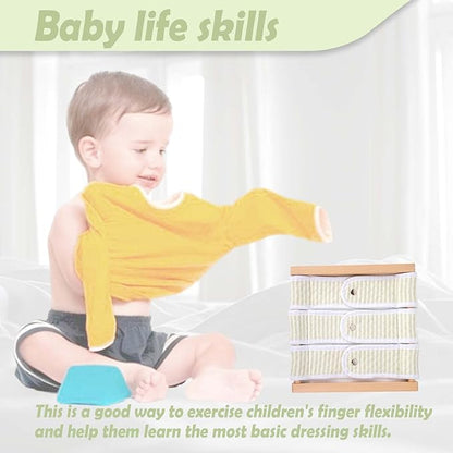 Montessori Wooden Toys for Dressing Learning Board Learning Basic Dressing Skills - Buttons, Snaps, Zippers, Belt Buckles & Velcro Toys for 1 2 3 Year Old Toddlers Sensory Toy Gifts(Snapping Cloth)