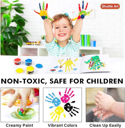 Shuttle Art Washable Finger Paint, 44 Pack Kids Paint Set with 36 Colors Toddler Paints(30ml, 1oz) for Toddlers, Paint Brushes, Finger Paint Paper Pad, Palette, Non Toxic Paint for Kids Art & Craft