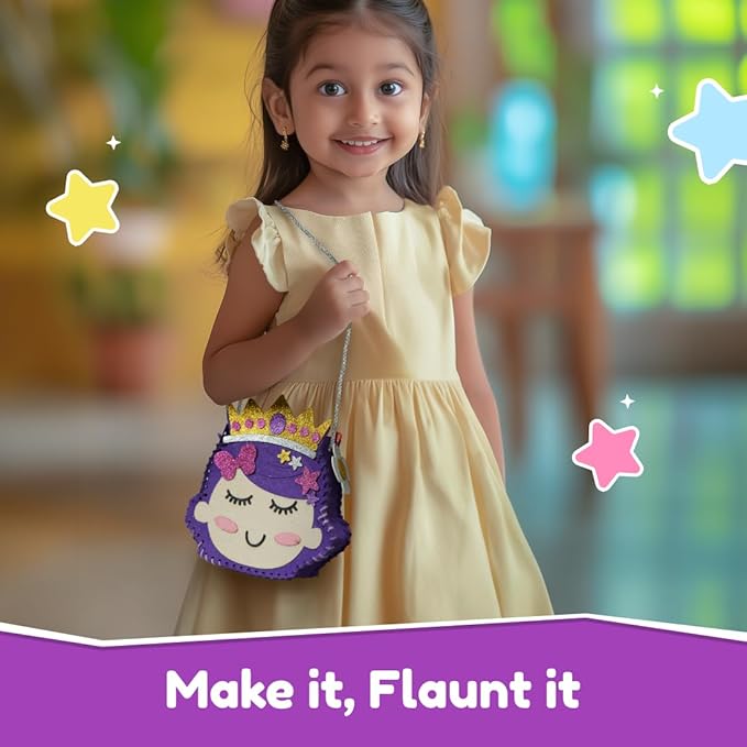 Bloomingo Art & Craft Kit - Princess Sling Bag: Fun Mess Free Arts & Craft Kit for Kids; Design Your Own Magical DIY Craft Bag; Birthday Gift for Girls & Boys Multicolor
