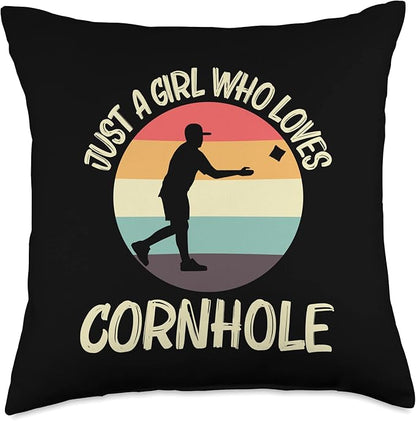 Cornhole Gift Cornhole Player Accessories & Stuff Funny Cornhole Designs for Girls Kids Bean Bag Toss Players Throw Pillow, 18x18, Multicolor
