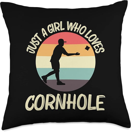 Cornhole Gift Cornhole Player Accessories & Stuff Funny Cornhole Designs for Girls Kids Bean Bag Toss Players Throw Pillow, 18x18, Multicolor