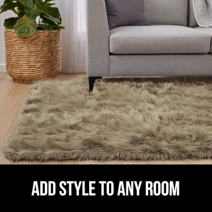 Gorilla Grip Fluffy Faux Fur Rug, 6x9, Machine Washable Soft Furry Area Rugs, Rubber Backing, Plush Floor Carpets for Baby Nursery, Bedroom, Living Room Shag Carpet, Luxury Home Decor, Beige