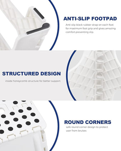 Acko Folding Step Stool Lightweight Plastic Step Stool - 11 inch Foldable Step Stool for Adults,Non Slip Folding Stools for Kitchen Bathroom Bedroom White
