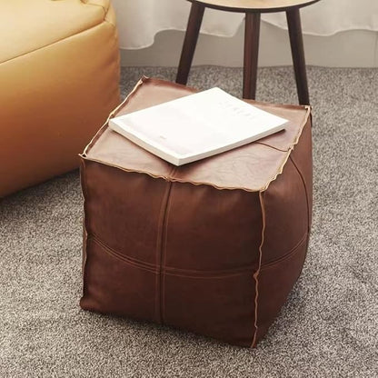 Louis Donné 18 inch Unstuffed Pouf Ottoman Faux Leather Pouffe Floor Chair Waterproof Foot Rest for Living Rooms Bedrooms & Kids Room or House Warming & Wedding Gifts (Brown Coffee, Square)Only Cover