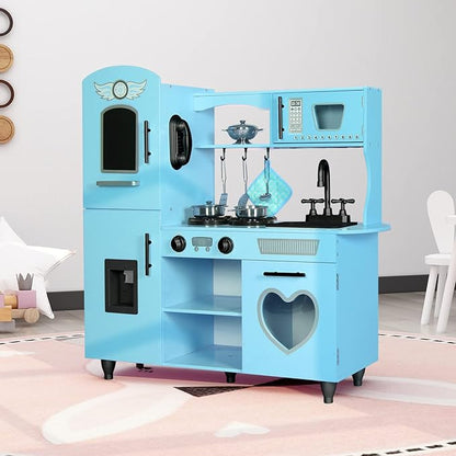 TaoHFE Toy Kitchen, Blue Kids Kitchen Playset for Kids Ages 4-8 Boys Gift Girls Play Kitchen Sets for Kids Kitchen Playset with Lights and Sounds Wooden Toy Kitchen Playset Gift Kids Kitchen Set