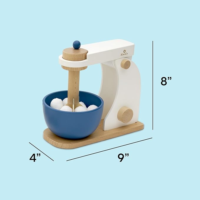 KiwiCo Bake-a-Cake Stand Mixer: Kids Baking Set Ages 3+ | Learn Early Math with Wooden Kitchen Play Set | Includes Cake, Stand Mixer, Measuring Spoons, Flour, Sugar, Play Mat, and Recipe Cards