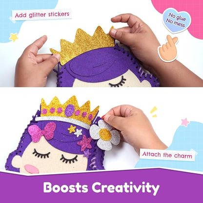 Bloomingo Art & Craft Kit - Princess Sling Bag: Fun Mess Free Arts & Craft Kit for Kids; Design Your Own Magical DIY Craft Bag; Birthday Gift for Girls & Boys Multicolor