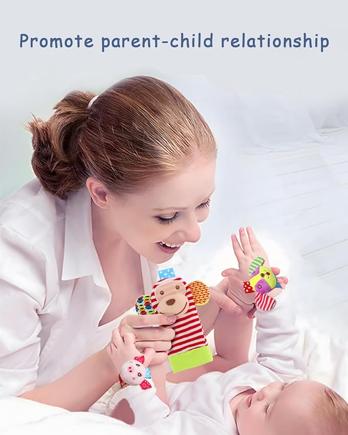 Bloobloomax Wrist Rattles Foot Finder Rattle Sock Baby Toy, Rattle Toy, Arm Hand Bracelet Rattle, Feet Leg Ankle Socks, Activity Rattle Present Gift for Newborn Infant Babies Boy Girl (5pcs-D)