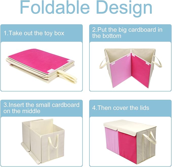 YOLOXO Toy Box Chest, Collapsible Sturdy Storage Bins with Lids, Extra Large Kids Toy Storage Organizer Boxes Bins Baskets for Kids, Boys, Girls, Nursery Room, Playroom, Closet (Pink)