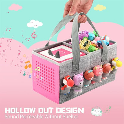 Carrying Case for Toniebox Starter Set and Tonies Figurines, Travel Felt Cloth Musical Toy Folding Bag for Toniebox 2 & Accessories (Pink)