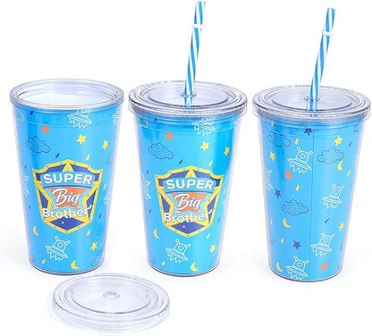 Golray Super Big Brother Gifts Set with Superhero Cape Eyemask Dinosaur Slap Bracelets Necklace, Drawstring Backpack, Plush Keychain, Insulated Plastic Tumbler Cup Big Brother Gift Little Toddler Boy