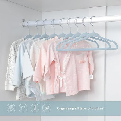 ManGotree Velvet Baby Clothes Hangers, Baby Toddler Kids Hangers with Swivel Hook, Notched Shoulder Design for Kids and Children Clothes (30 Pack, Blue)