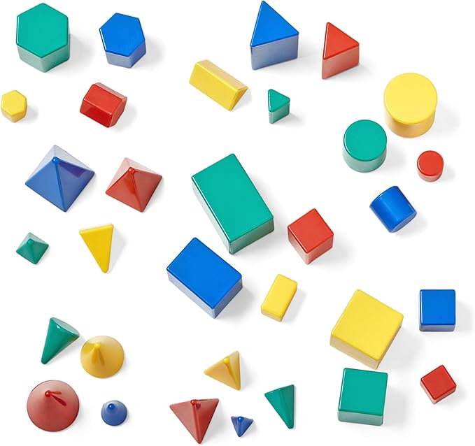 Mini Plastic GeoSolids Relational Shapes, Set of 32 Blocks