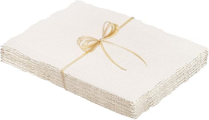 25 Sheets Watercolor Paper, 300 GSM Deckled Edge Paper 5 x 7 inch Rough/Textured Handmade Paper Cotton Paper White Textured Paper for Watercolors, Wedding Invitations, Cards, Crafts