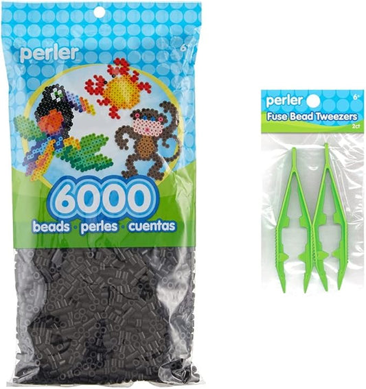 Perler Beads Fuse Beads for Crafts, 6000pcs, Black & Beads Bead Tweezer Tools, 2 pc 4.25 Inch