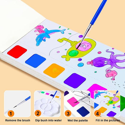 BAOXUE 4Pack Water Color Paint Sets for Kids, Pocket Watercolor Painting Book, Paint With Water Books for Toddlers, Art Craft Set for Drawing with Brush