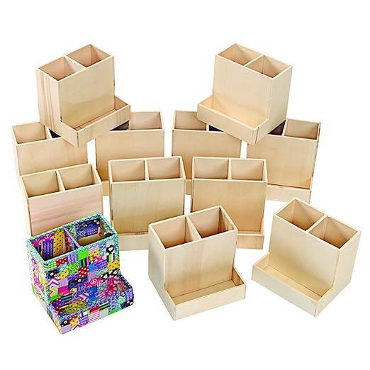 Colorations® Decorate Your Own Wooden Desktop Organizer, Set of 12, Craft for Kids, Pre-Assembled Organzier, Create Unique & Personal Designs, Fun Kids Craft Project, Craft Project for Boys & Girls