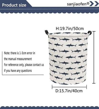 Kids Laundry Hamper,Canvas Shark Hamper Collapsible Boys Storage Baskets for Boys Room Decor,Nursery Hamper,Toy Organizer,(Shark)
