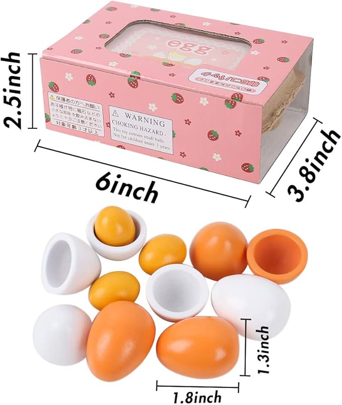 HANSGO Wooden Eggs, 6PCS Easter Egg Toys Wooden Play Food Pretend Play Food Sets for Kids Early Development, Learning, Birthday Gifts