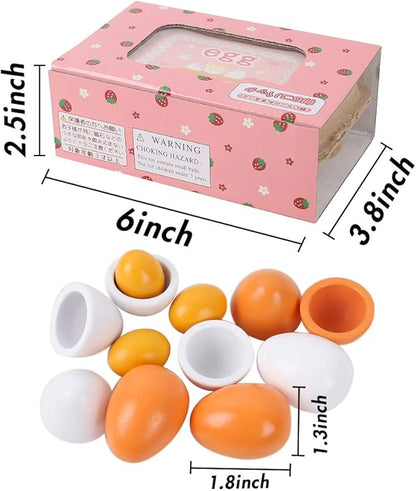 HANSGO Wooden Eggs, 6PCS Easter Egg Toys Wooden Play Food Pretend Play Food Sets for Kids Early Development, Learning, Birthday Gifts