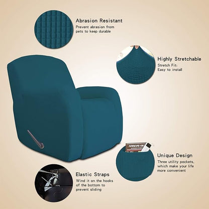 Easy-Going Oversized Recliner Stretch Sofa Slipcover Sofa Cover 1 Piece Furniture Protector Couch Soft with Elastic Bottom Kids,Polyester Spandex Jacquard Small Checks(Oversize Recliner,Peacock Blue)