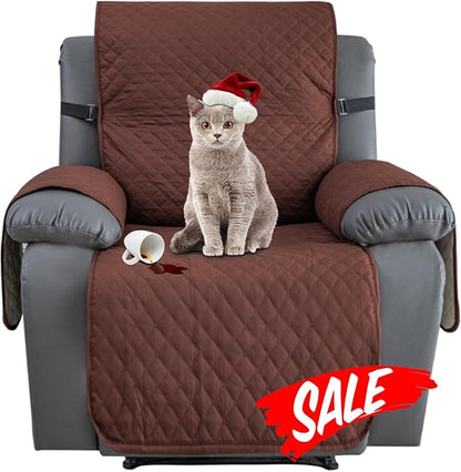 XINEAGE Water Resistant Recliner Cover, Nonslip Recliner Chair Covers for Reclining Chair with Pockets, Quilted Thick Recliner Slipcovers for Pets and Kids (Recliner Chair, Coffee)