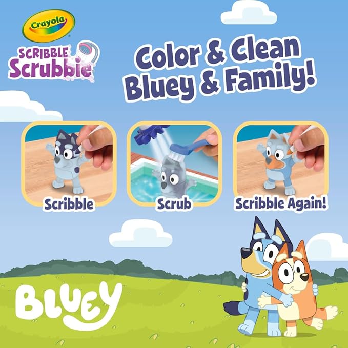 Crayola Scribble Scrubbies Bluey Poolside Playset (4ct), Washable Bluey Toy Set for Kids, Essential Easter Basket Stuffers for Toddlers, Gifts for Girls & Boys, Ages 3+