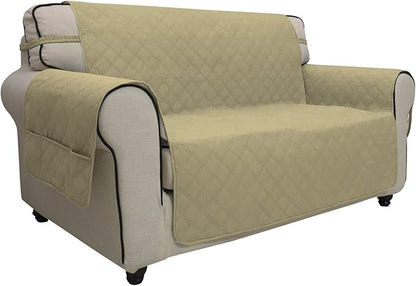 Easy-Going Sofa Slipcover Loveseat Cover Waterproof Couch Cover Washable Sofa Cover for 2 Cushion Couch Non-Slip Fabric Furniture Protector with Pocket for Pets Kids Dog Cat (Loveseat, Sand)