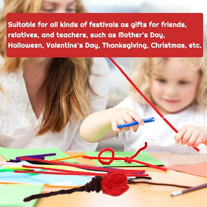 60 Red Pipe Cleaners, Chenille Stem Craft Supplies for Home Decoration & Arts Projects