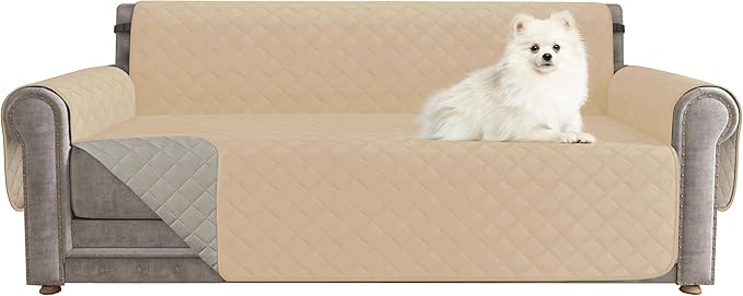 CHUN YI Water Resistant Couch Cover, Sofa Slipcover for 3 Cushion Sofa, Washable Sofa Cover with Adjustable Strap Storage Pocket for Living Room Dog Pet (Sofa, Sand)