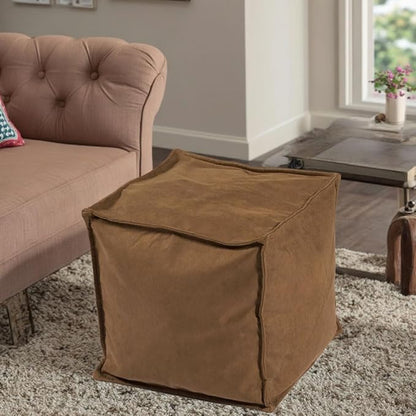 Louis Donné Square Unstuffed Pouf Ottoman Cover Foot Stool Poofy Ottomans Foot Rest small bean bag for Living room Decoration Floor Cushion Storage washable Brown microfaber Fabric(only Cover)NoFiller