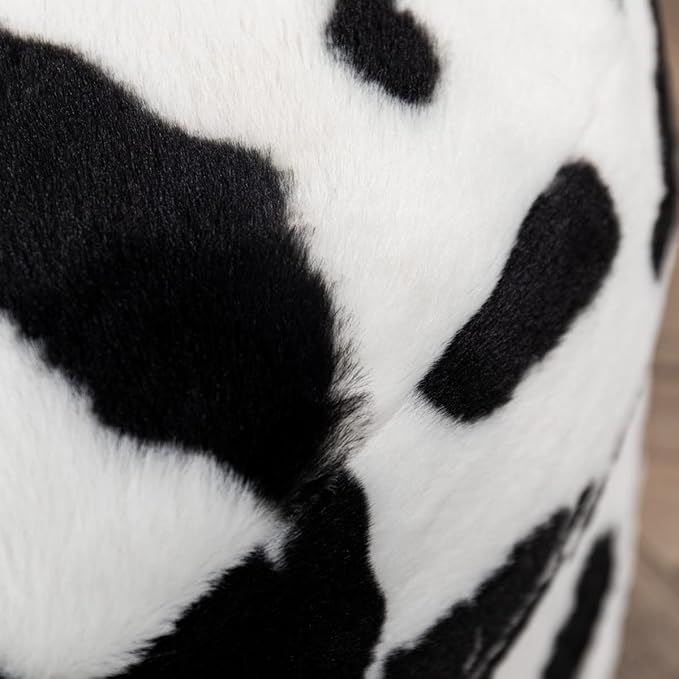 Asuprui Pouf Ottoman Unstuffed, Faux Rabbit Fur Cover, No Filler, 18" Round, Black and White