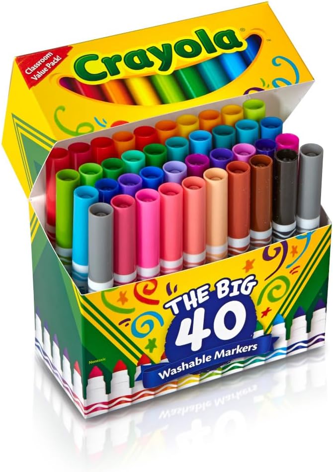 Crayola Ultra Clean Washable Markers (40ct), Coloring Markers for Kids, Coloring Book Marker Set, Gifts for Kids, Ages 3+