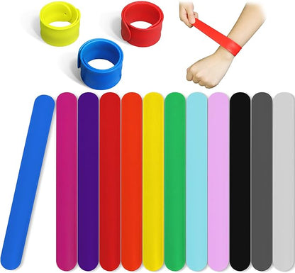 Novelty Place Silicone Rainbow Slap Bracelets Party Wrist Strap, 12 Colors Silicone Wristband for Teens Kids Classroom Craft Activity Prize Gift Party Costume (Pack of 12)
