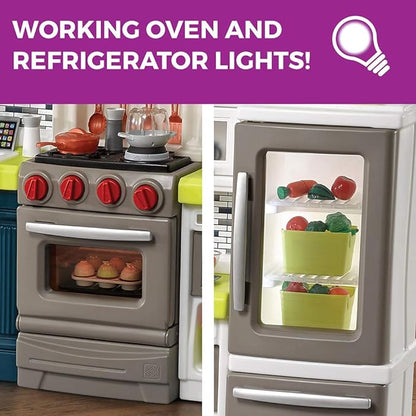 Step2 Elegant Edge Kids Kitchen Playset, Indoor/Outdoor Kitchenette, Interactive Play with Lights and Sounds, Made of Durable Plastic, Includes 78 Piece Toy Accessories, For Toddlers 3+ Years Old