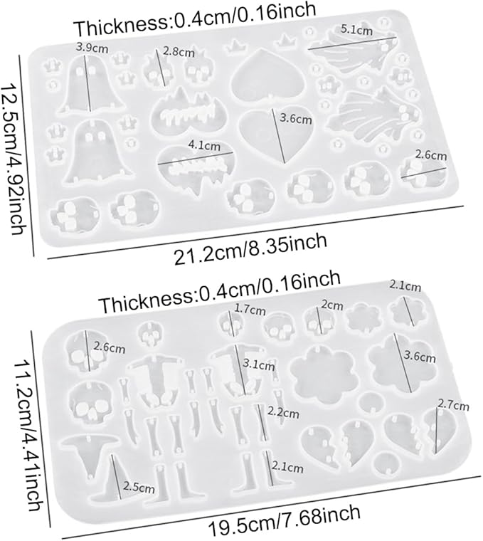2Pcs Halloween Earring Resin Molds Ghost Skull Skeleton Pendant Silicone Mold Heart Jewelry Epoxy Resin Casting Mould with Hole for DIY Keychain Necklace Bracelet Decor Women Girl Craft