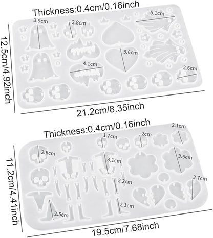 2Pcs Halloween Earring Resin Molds Ghost Skull Skeleton Pendant Silicone Mold Heart Jewelry Epoxy Resin Casting Mould with Hole for DIY Keychain Necklace Bracelet Decor Women Girl Craft