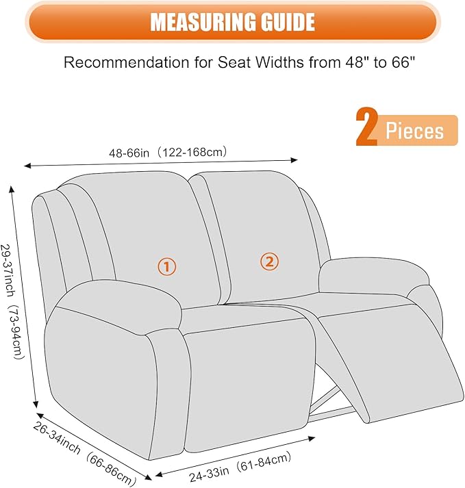 VANSOFY Recliner Cover, 2-Pieces Stretch Reclining Couch Cover with Pockets Loveseat Sofa Slipcovers Soft Washable Furniture Protector for Dogs Cats(Light Coffee)