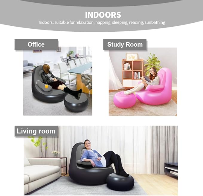 Set of 2 Inflatable Armrest Lounge Chair with Ottoman,Hand Pump,Eye Mask,Earplugs-Portable Blow Up Sofa,Air Chaise Lounge,Ideal Loveseat Set for Family Movie Night,Couple,Gaming,Party,Camping,Garden