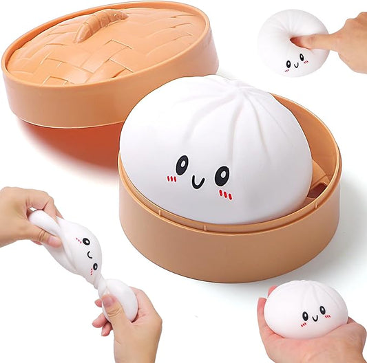 Squishy Dumpling Stress Balls for Adults, Dumpling Squishy Toys for Kids, Dumpling Fidget Sensory Toy, Squeeze Dough Ball Stress Relief Toy, Stretchy Stress Ball Squish Toys for ADHD